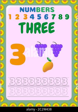 Mathématiques pour tout-petits d'âge préscolaire avec motif raisin et mangue Illustration de Vecteur