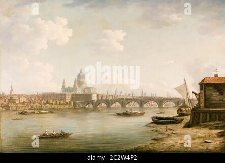 Cathédrale St-Paul et pont Blackfriars, Londres, peinture de paysage par William Marlow, 1770-1772 Banque D'Images