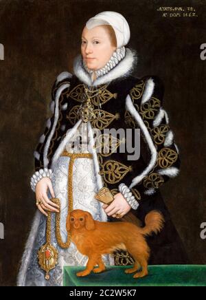 Katherine Knollys (née Carey), Lady Knollys (vers 1523–1569) courtier, portrait peint par un artiste inconnu, 1562 Banque D'Images