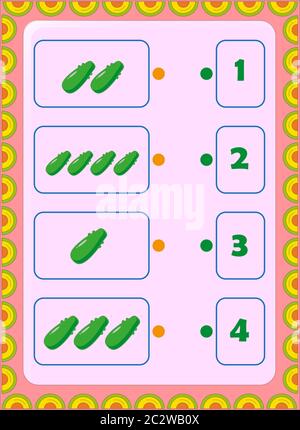 Mathématiques pour enfants d'âge préscolaire et tout-petits avec motif concombre Illustration de Vecteur