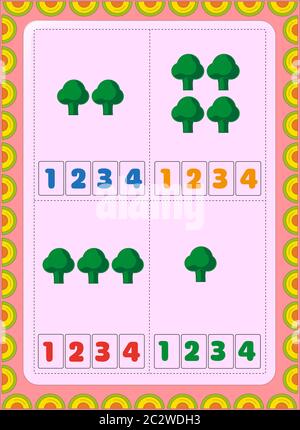 Mathématiques pour les enfants d'âge préscolaire et les tout-petits avec motif brocoli Illustration de Vecteur