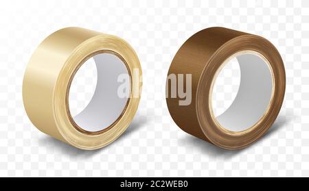 Ruban adhésif transparent et brun pour rouleau de conduit illustration réaliste de vecteur isolée sur fond transparent. Fournitures de bureau et de ménage, interprétation Illustration de Vecteur