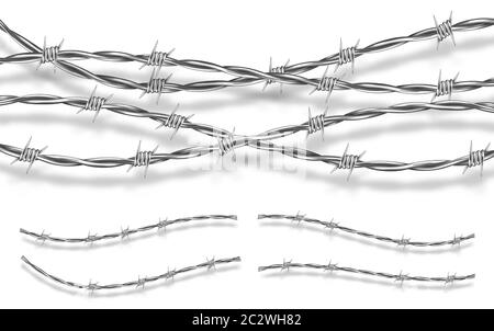 Fil barbelé en acier métallique avec épines ou pointes Illustration vectorielle réaliste isolée sur fond blanc avec ombre. Élément de clôture ou barrière pour d Illustration de Vecteur
