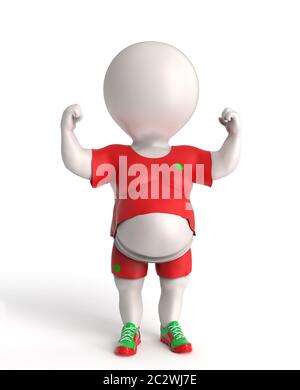 Petit sportif en surpoids 3D montrant ses petits biceps Banque D'Images