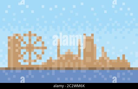 Horizon de la ville de Sharjah, illustration d'arrière-plan d'un pixel art Banque D'Images