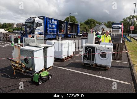 Listowel, Irlande - 19 juillet 2019 : événement de collecte de déchets électroniques pour recyclage dans la ville de Listowel, République d'Irlande Banque D'Images