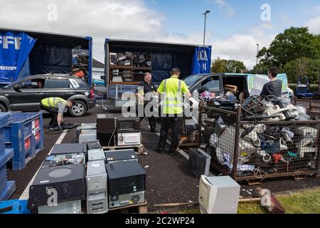 Listowel, Irlande - 19 juillet 2019 : événement de collecte de déchets électroniques pour recyclage dans la ville de Listowel, République d'Irlande Banque D'Images