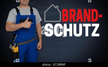 Brandschutz (en allemand) concept de sécurité incendie et d'artisan avec Thumbs up. Banque D'Images