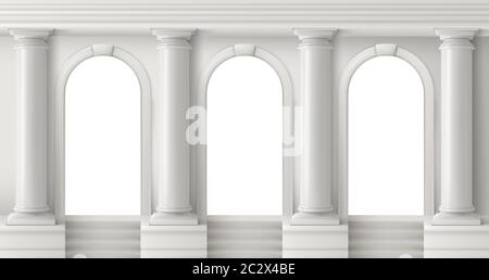 Ancien temple grec avec piliers. Façade d'un bâtiment antique réaliste avec arches et colonnes en marbre blanc et capitale de style dorique. Backgroun Illustration de Vecteur