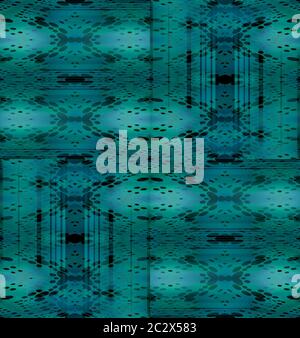 Motif régulier et complexe d'ellipses turquoise vert bleu gris et noir décalé Banque D'Images
