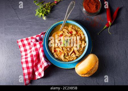 flaczki - soupe de tripe fraîche et épicée aux herbes Banque D'Images