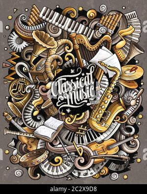 Dessin animé vectoriel griffeaux Illustration musicale classique. Image musicale aux couleurs vives Illustration de Vecteur