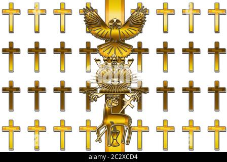 Le Mercy Siège avec un triquetra, coeur, colombe, agneau et croix Banque D'Images