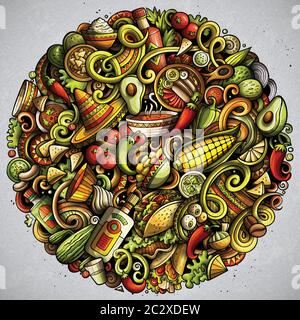 Illustration de la nourriture mexicaine à dessin vectoriel de gribouillages. Cuisine affiche. Illustration de Vecteur