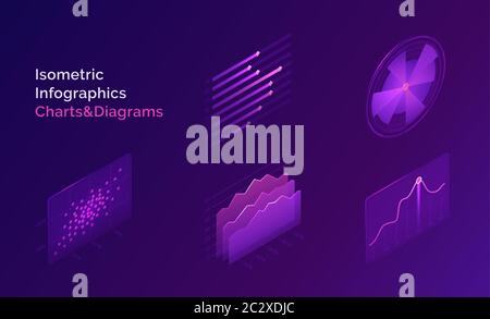 Graphiques et diagrammes d'infographie isométrique. Analyse vectorielle abstraite et graphiques statistiques, chronologies. Conception des éléments de rapport numérique pour la finance, dans Illustration de Vecteur