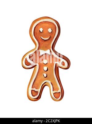 Gingerbread Man isolé sur un fond blanc. Ginger cookies de Noël avec glaçage blanc. Drôle de personnage. Banque D'Images