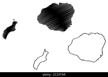 Kauai County, Hawaï (comté des États-Unis, États-Unis d'Amérique, États-Unis, États-Unis, archipel) illustration vectorielle de carte, croquis de gribble Kauai, Niihau et le Illustration de Vecteur