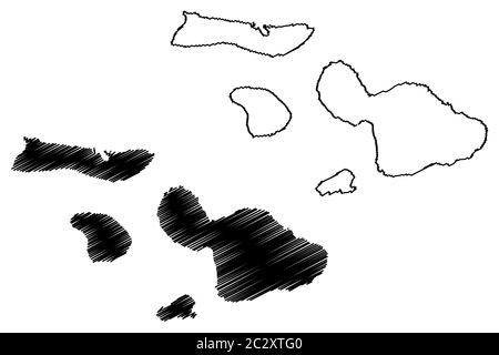 Maui County, Hawaï (comté des États-Unis, États-Unis d'Amérique, États-Unis, États-Unis, archipel) illustration vectorielle de carte, esquisse de griffonnage Maui, Lanai, Molokai Illustration de Vecteur