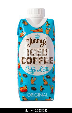 Boîte de café glacé Jimmy's Caffe Latte boisson originale isolée sur fond blanc - pour le dos de la boîte voir 2C2XXYX Banque D'Images