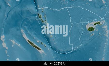 Plan de la plaque tectonique des nouvelles Hebrides avec les bordures des plaques environnantes sur le fond d'une carte satellite. Rendu 3D Banque D'Images
