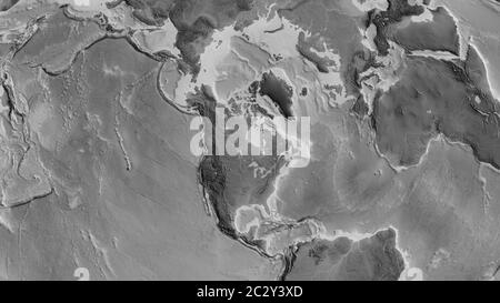 Carte en niveaux de gris de la zone autour de la plaque tectonique nord-américaine. Rendu 3D Banque D'Images