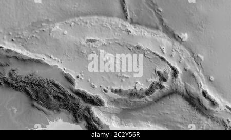 Carte en niveaux de gris de la zone autour de la plaque tectonique de Bismarck Nord. Rendu 3D Banque D'Images