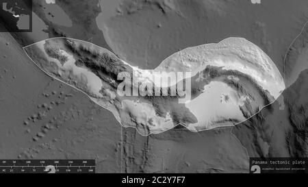 La forme de la plaque Panama est entourée d'un fond sombre et désaturé de la carte des niveaux de gris avec des superpositions informatives. Rendu 3D Banque D'Images