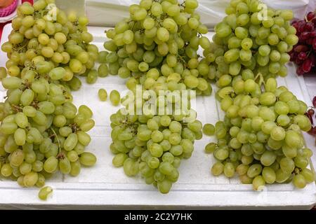 Fruits en grappes de raisins blancs at Market Banque D'Images