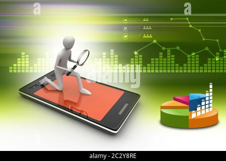 Recherche homme d'affaires la croissance de l'entreprise sur un téléphone intelligent en arrière-plan couleur Banque D'Images