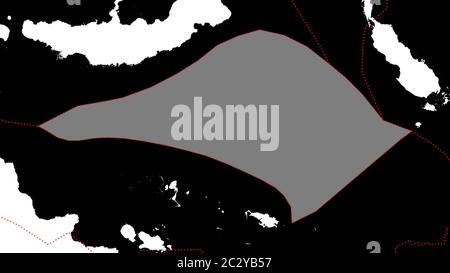 Forme de la plaque tectonique de la mer de Salomon avec bordures de plaques environnantes sur fond d'un masque blanc de continents et d'îles. Rendu 3D Banque D'Images