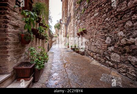 Ville médiévale de Volterra en Toscane pittoresque ruelle Italie maisons traditionnelles Banque D'Images