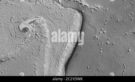 Carte en niveaux de gris de la zone autour de la plaque tectonique des Tonga. Rendu 3D Banque D'Images