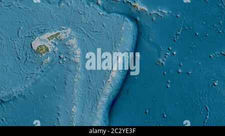 Carte de relief de la zone autour de la plaque tectonique des Tonga. Rendu 3D Banque D'Images