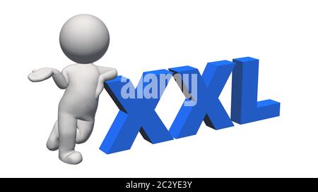 Collection de tailles d'étiquettes - signe XXL bleu avec figurine 3D Banque D'Images