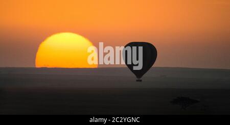 Ballon au lever du soleil de Serengeti, Serengeti, Tanzanie, Afrique Banque D'Images