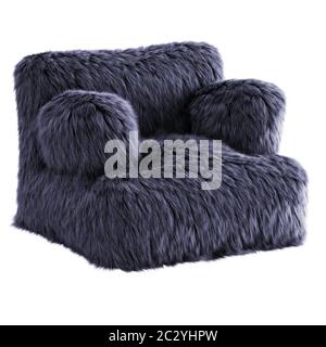 Beau fauteuil moelleux violet en laine sur un fond isolé. Rendu 3D Banque D'Images