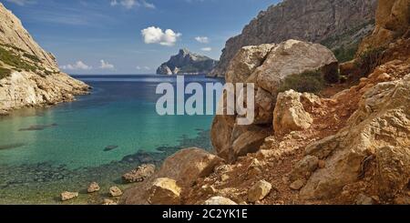 Côte et baie Cala Boquer, Port de Pollenca, Majorque, Iles Baléares, Espagne, Europe Banque D'Images