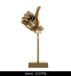 Figurine dorée d'une main avec un pouce qui dépasse sur un fond isolé. rendu 3d Banque D'Images