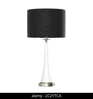 Lampe de table ronde avec une base en verre noir lampShade sur un fond isolé. rendu 3d Banque D'Images