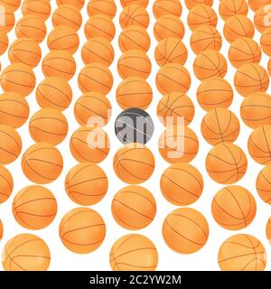 Motif de ballons de basket orange avec noir au milieu sur un fond blanc isolé. Rendu 3D Banque D'Images