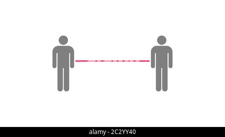 Concept de distance sociale pour prévenir la maladie de corona. Icônes de distance sociale isolées sur fond blanc avec une ligne rouge. Copier l'espace. REAT Banque D'Images