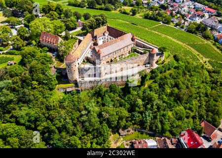 Vue aérienne du château de Stettenfels, Untergruppenbach, Bade-Wurtemberg, Allemagne Banque D'Images