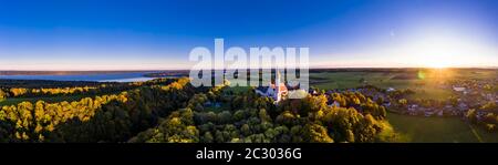 Vue aérienne, Monastère d'Andechs, Pfaffenwinkel, Lac Ammer, haute-Bavière, Bavière Banque D'Images