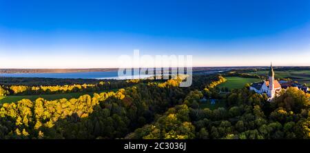 Vue aérienne, Monastère d'Andechs, Pfaffenwinkel, Lac Ammer, haute-Bavière, Bavière Banque D'Images