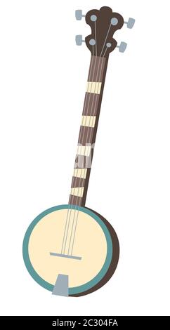 Vecteur banjo, instrument de musique isolé sur fond blanc. Icône plate de banjo américain, guitare rétro avec quatre cordes pour fol occidental ou méridional Illustration de Vecteur