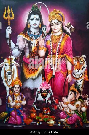 Hindouisme seigneur shiva tigre de boeuf spirituel Saraswati illustration ganesha Saint serpent Banque D'Images