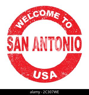 Un tampon d'encre de caoutchouc grunge avec le texte Bienvenue à San Antonio USA sur un fond blanc Banque D'Images