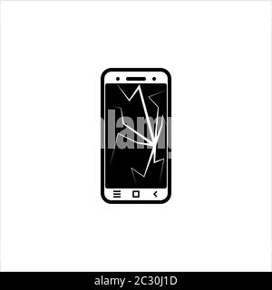 Icône de smartphone à écran cassé, illustration de l'illustration du vecteur d'affichage fissuré Illustration de Vecteur