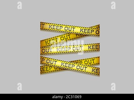 Bande d'avertissement avec lignes noires et jaunes et texte à l'extérieur. Fond vectoriel avec rubans d'avertissement de croisement, barrière de sécurité pour restreindre le passage au con Illustration de Vecteur