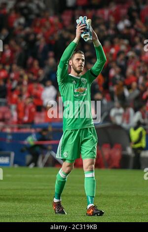 David de Gea de Manchester United grâce à leurs fans lors du groupe de la Ligue des champions de l'UEFA UN match de niveau entre Benfica et Manchester United à Estadio da Luz à Lisbonne.(score final : Benfica 0:1 Man United) Banque D'Images